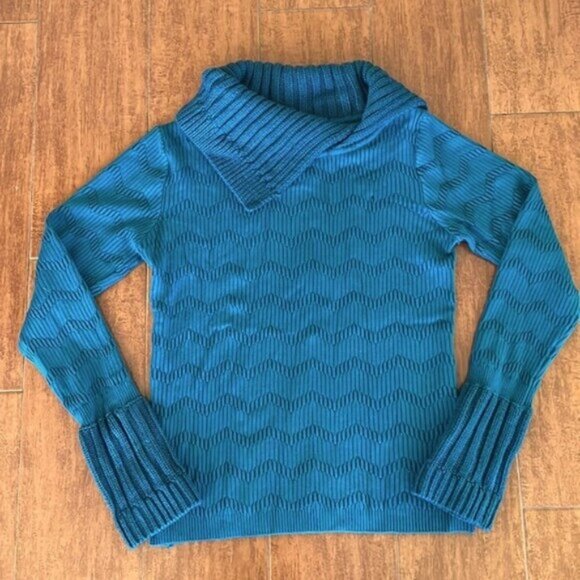 Teal Split Collar Mock Turtleneck - Picture 13 of 13